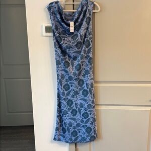 Ann Taylor NWT Stylish SILKY Blue Floral Maxi Dress